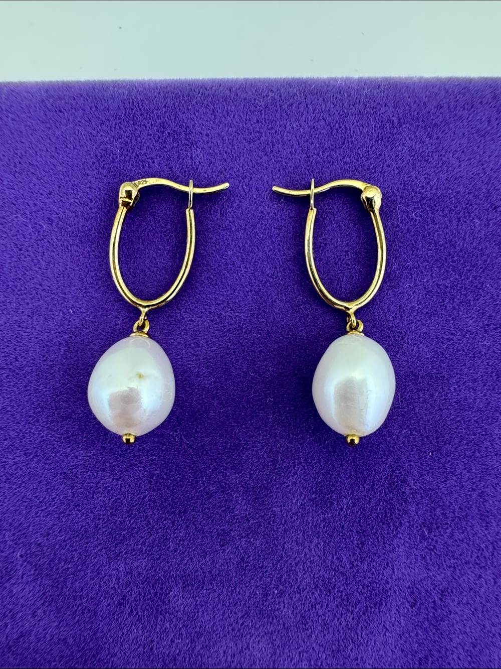💛 Mejuri 18k Gold Vermeil Baroque Pearl Hoops | Designer Retired HTF